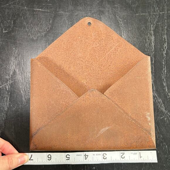 Metal Decor- Wall Hanging- Rusted brown metal wall pocket- envelope- 7x8" - Picture 5 of 5